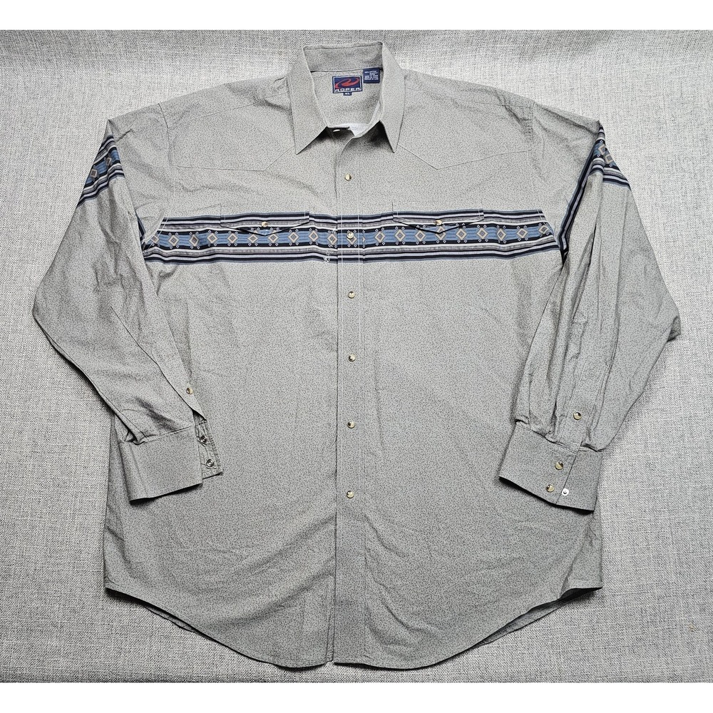 Roper Shirt Mens XL Gray Western Aztec Stripe Long Sleeve Snap Button Front